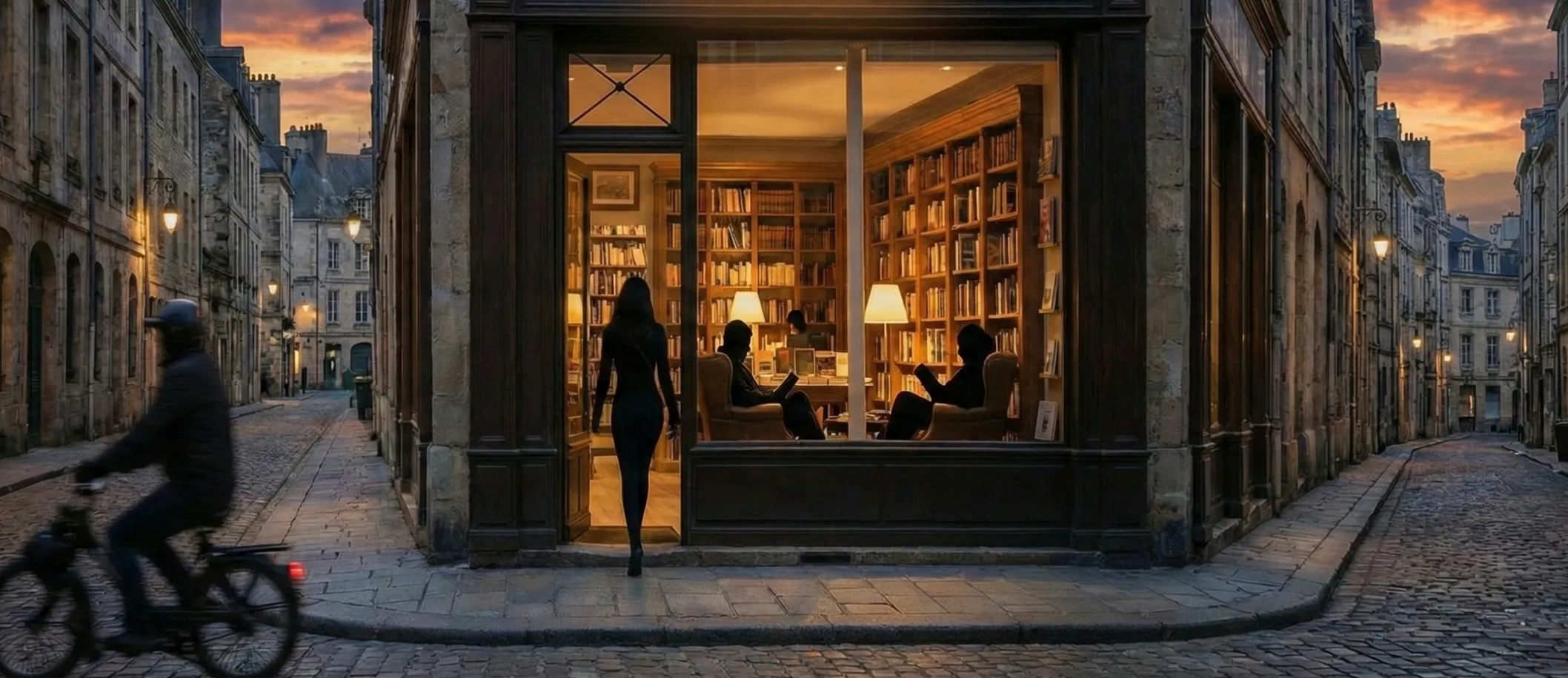 Librairie bookshop at dusk