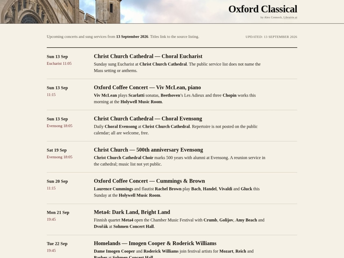 Preview of Oxford Classical — church & concert listings