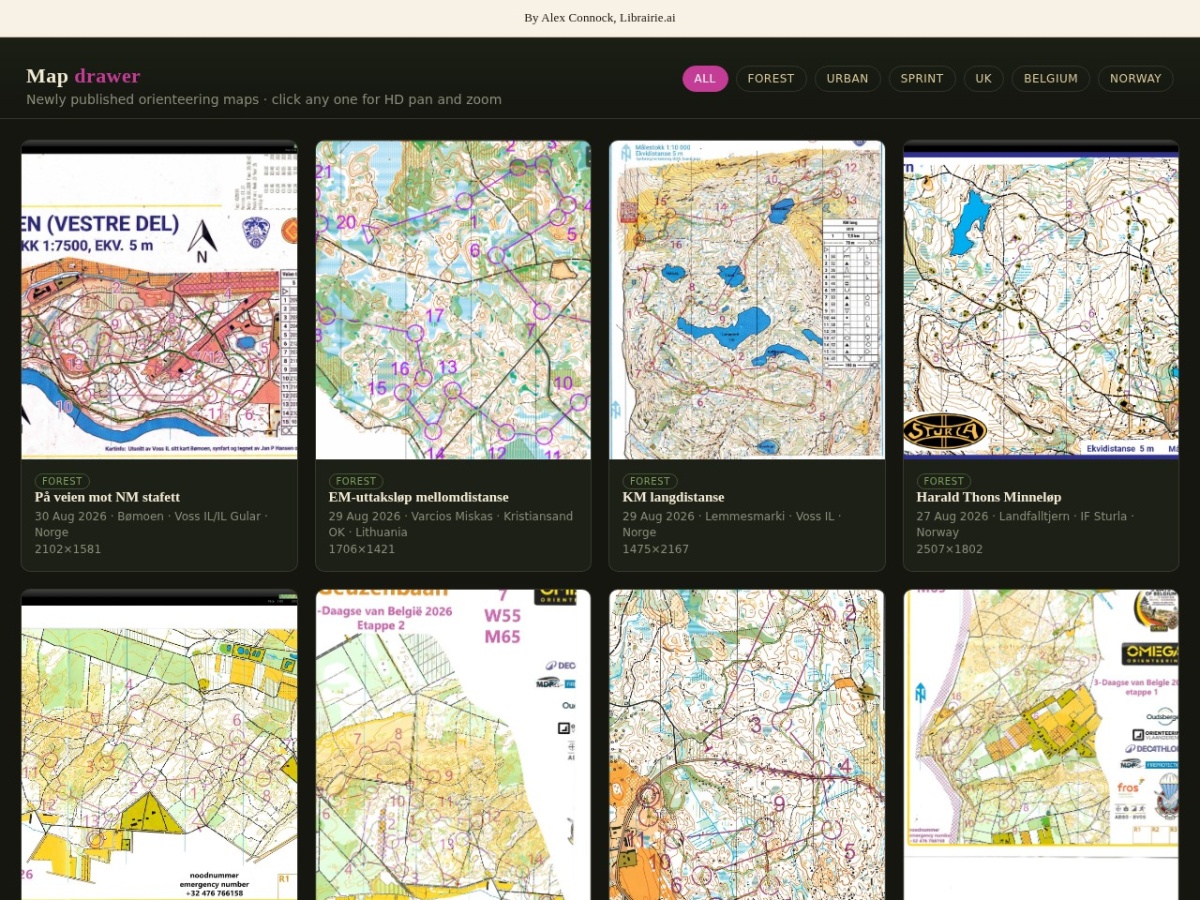 Preview of Map drawer · newly published orienteering maps