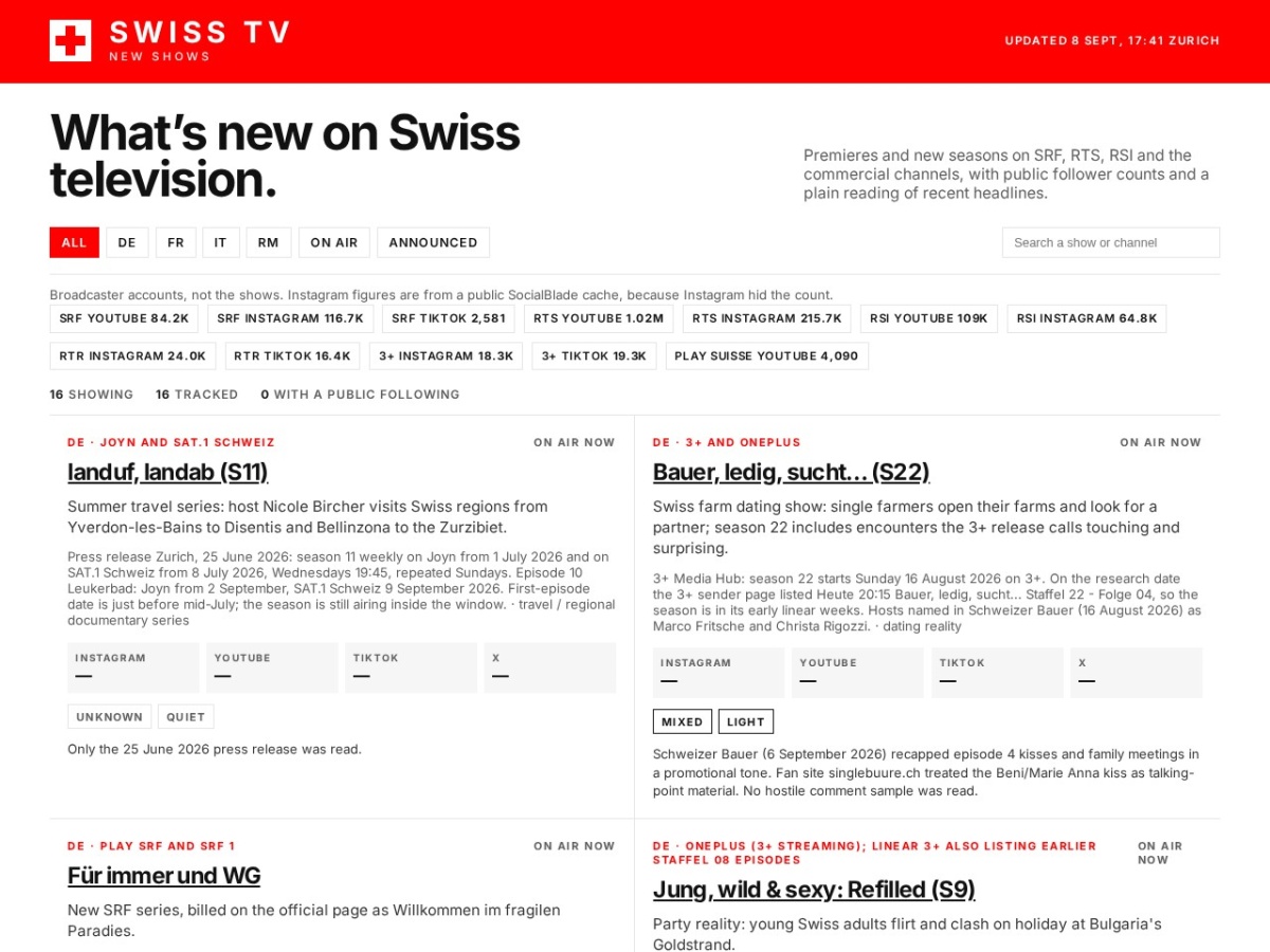 Preview of Swiss TV · New shows